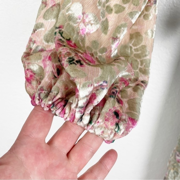 Hemant and Nandita Nina One Shoulder Floral Velvet Dress XS Cream Green Cocktail - Picture 6 of 10